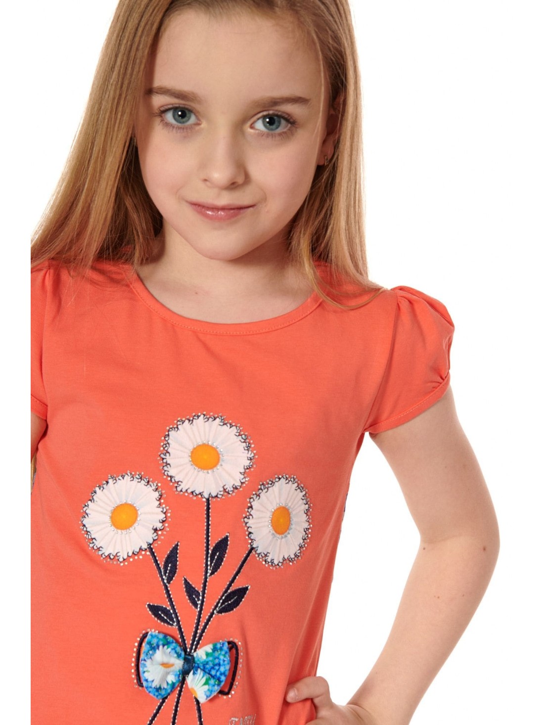 Coral girls\' blouse with flowers NDZ8157 - Online store - Boutique